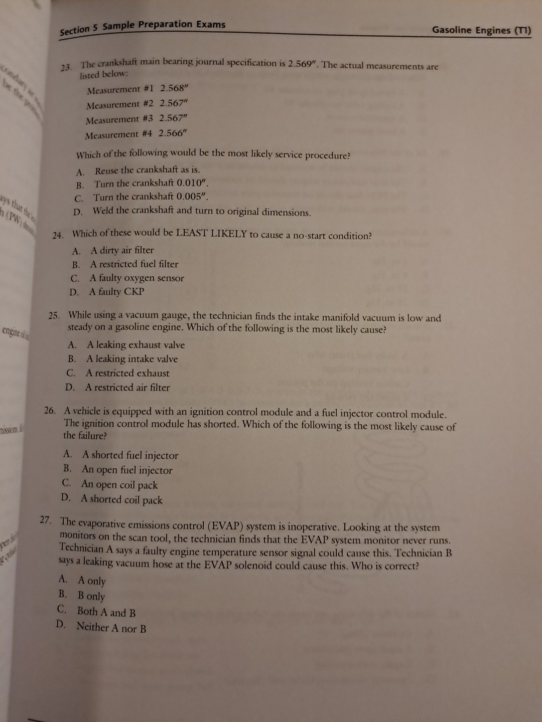 ASE TEST PREPARATION – T1 GASOLINE ENGINES (ASE TEST By Cengage Learning Delmar