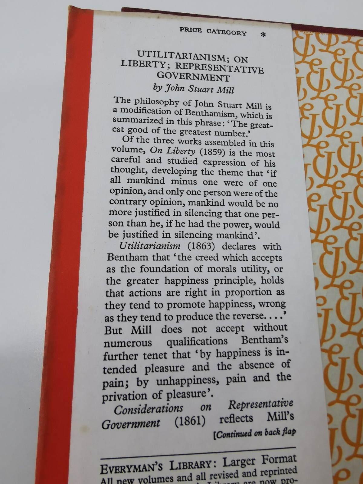 John Stuart Mill Book Utilitarianism, Liberty and Representative Government 1962