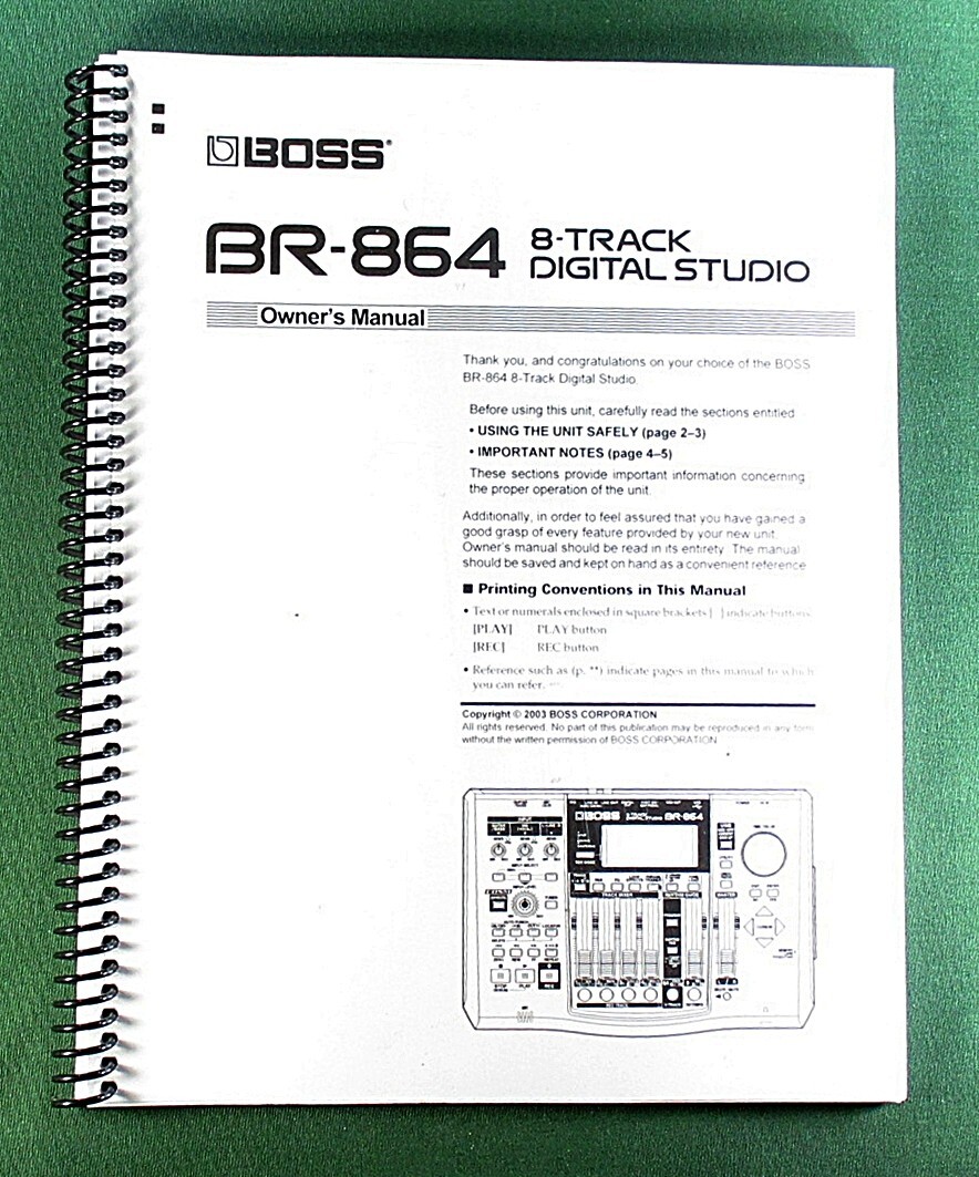 Boss BR-864 Owner&rsquo;s Instruction Manual: 200 Pages & Protective Covers!