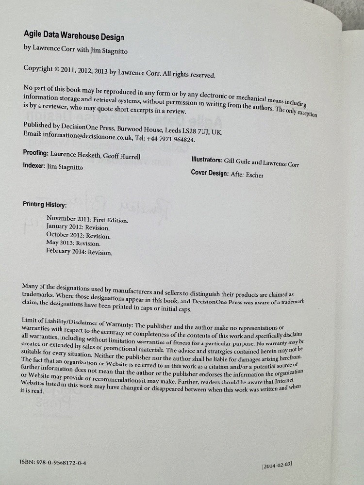 Agile Data Warehouse Design Collaborative Dimensional Modeling Corr 2013 PB