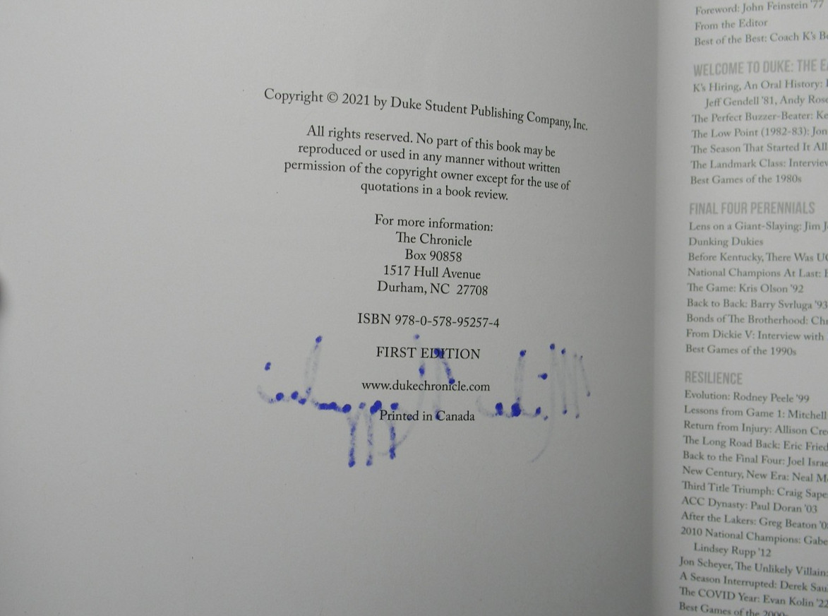 K, The King of Cameron, SIGNED, 1st edition, story of DUKE & Coach Krzyzewski