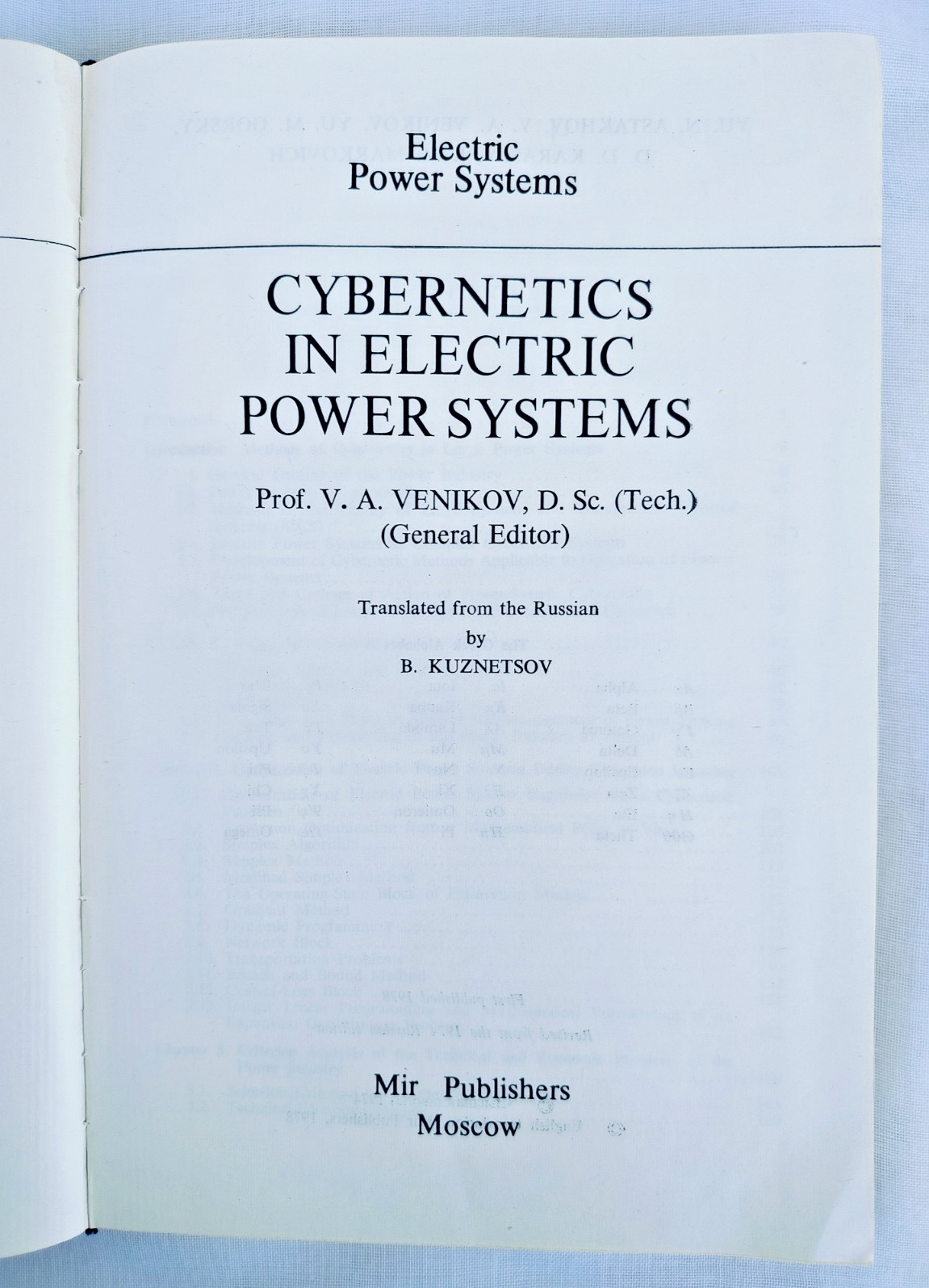 Electric Power Systems: Cybernetics in Electric Power Systems by V. A. Venikov