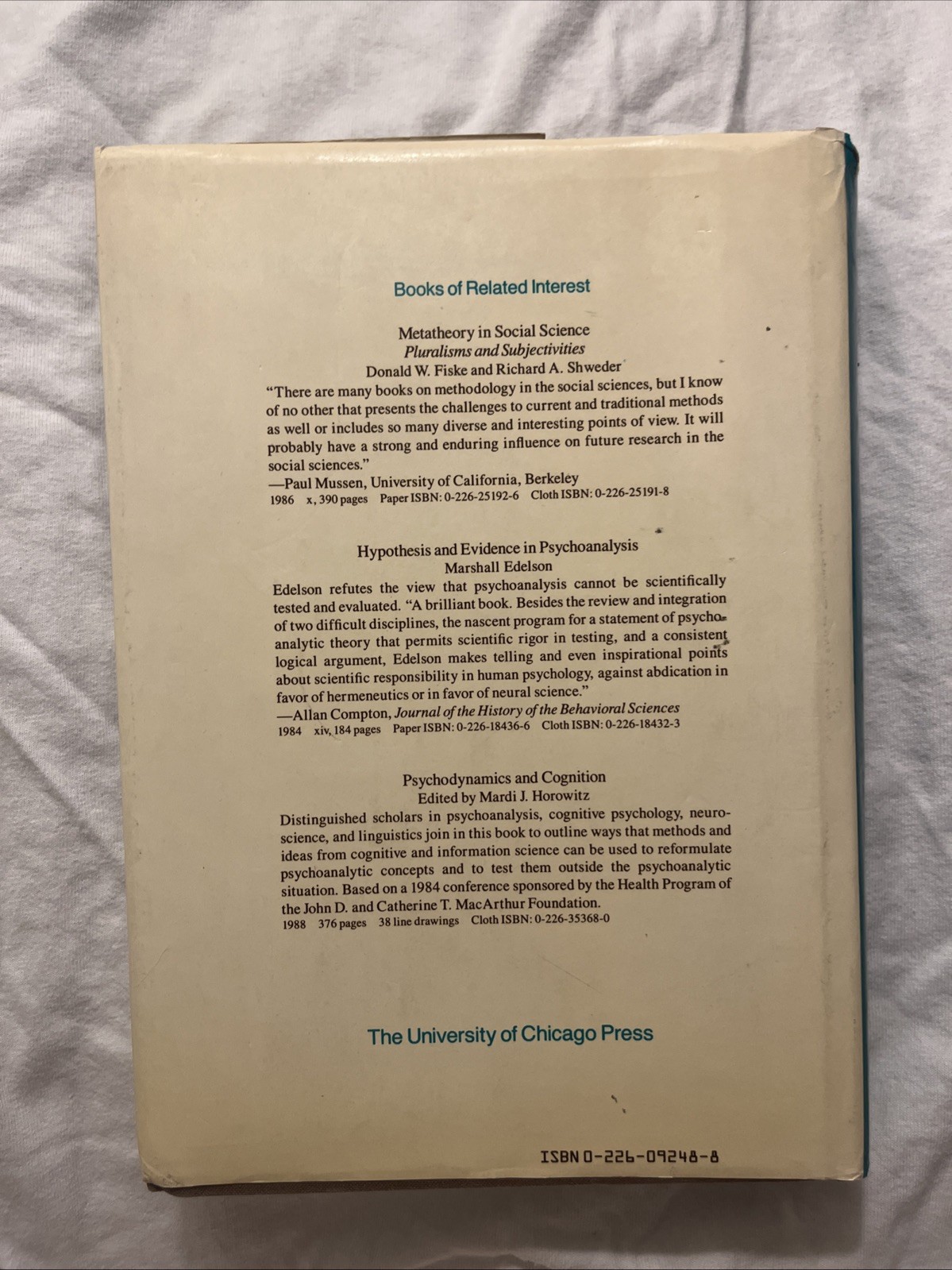 Methodology and Epistemology for Social Sciences : Donald T. Campbell Signed
