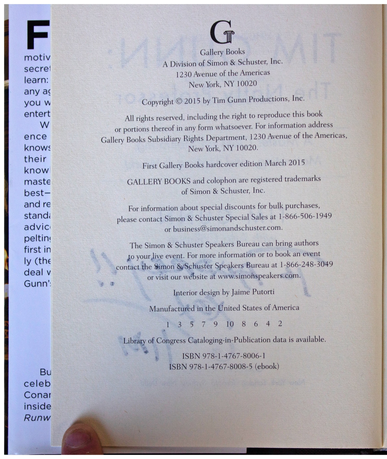 TIM GUNN Natty Professor SIGNED 1ST EDITION Project Runway Reality TV Host 2015