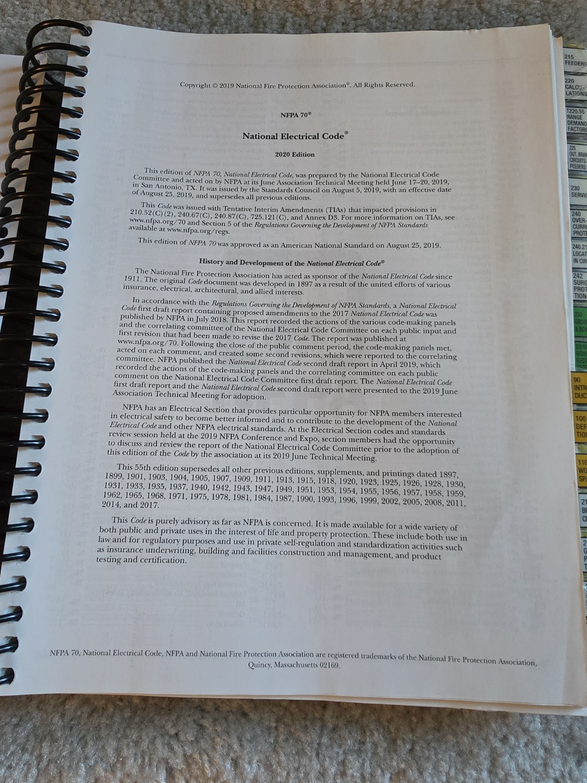 BK: NFPA 70 National Electrical Code 2020 (Spiral Bound Version) With Tabs.